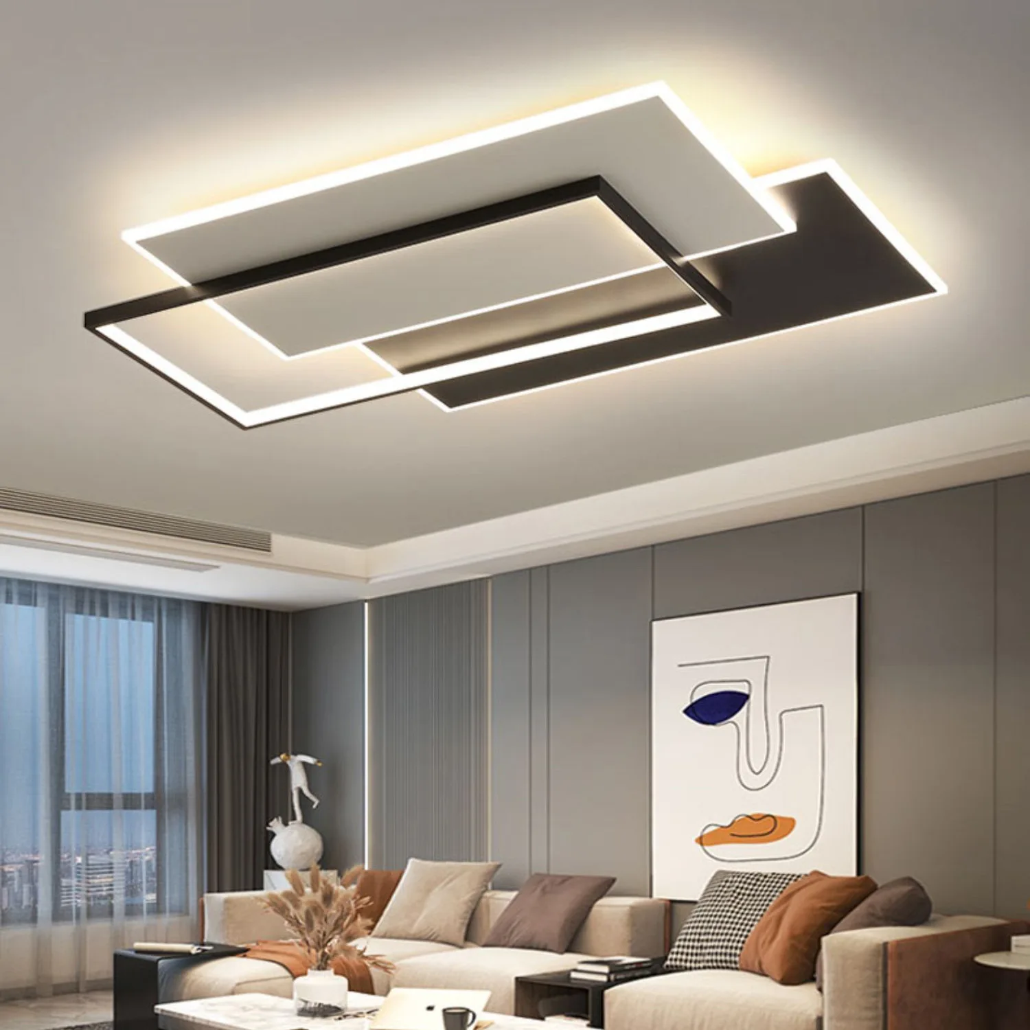 Simple Led Chandelier Modern Living Room Ceiling Light Dimmable Bedroom Dining Room Rectangle Indoor Decoration Lighting