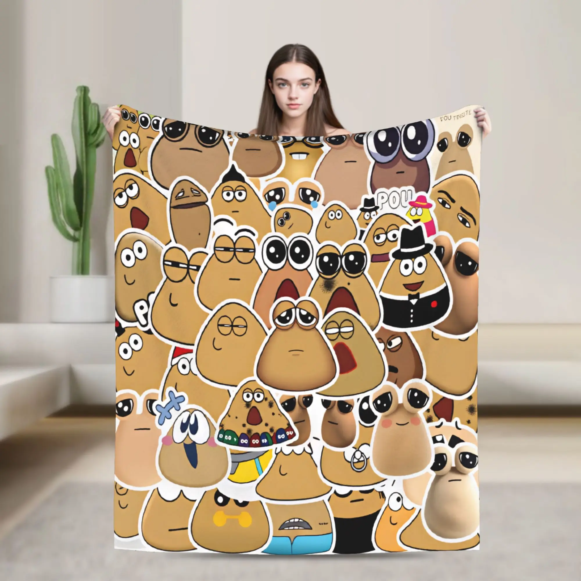 Pet Alien Pou Animated Television Blanket  Warm Novelty Plush Throw Blanket For Home Decor Picnic Flannel Bedspread Bed Cover