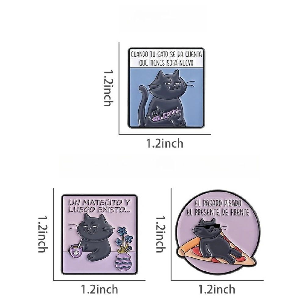 Lazy Black Cat Spanish Fun Badge Black Cat Alphabet Animal Slashes Cat New Sofa Seizes Brooch Bag Clothes Decorative Pins