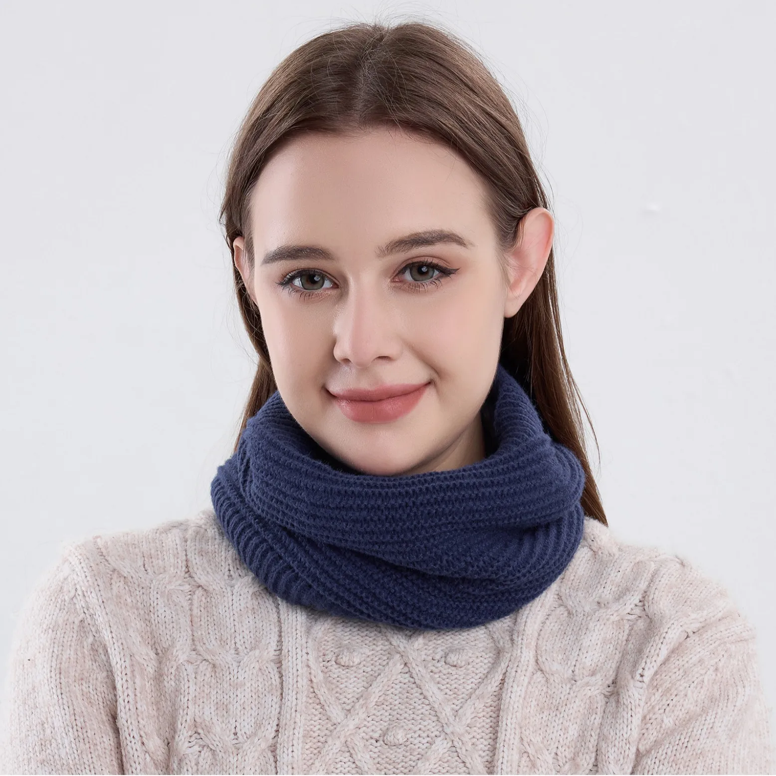 Fashion Women Knitted Scarf Solid Cashmer Balaclava Winter Snood Scarves Warm Wool Fur Thick Unisex Men Neck Cover Ring Ski Mask