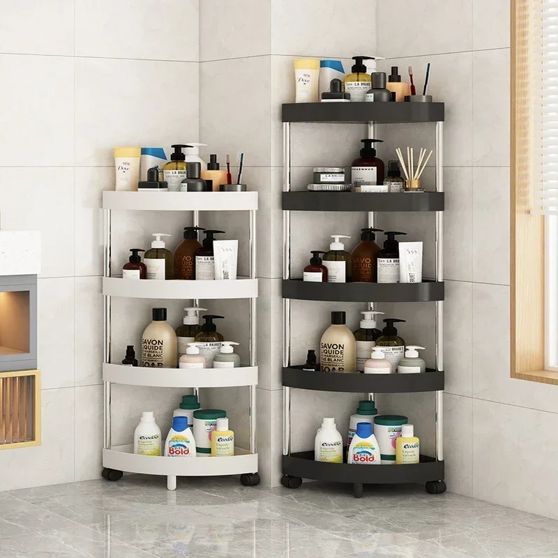 Movable Bathroom Corner Shelf Large-Capacity Storage Rack for Kitchen and Bathroom Snack Cosmetic Holder Corner Storage