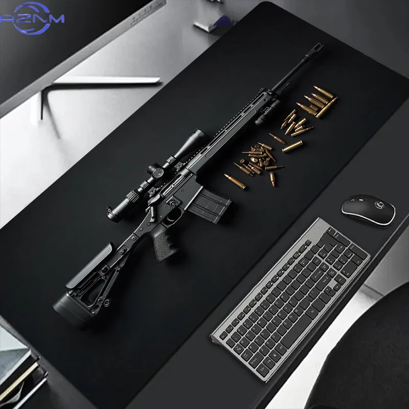 Rifle Pistol Revolver Gun Large Mouse Pad Precision Gaming Design Desk Anti-Slip Rubber Bottom 80X40 Washable Surface Office Mat