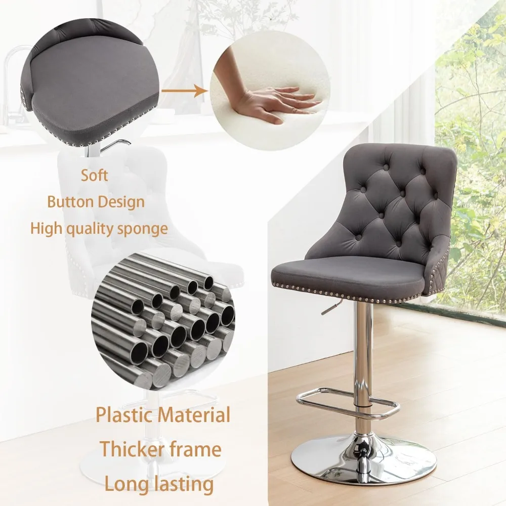 Bar Stools Set of 2, Counter Height Bar Stools with Trim, Pull Ring, for Kitchen Island, Pub (Grey)