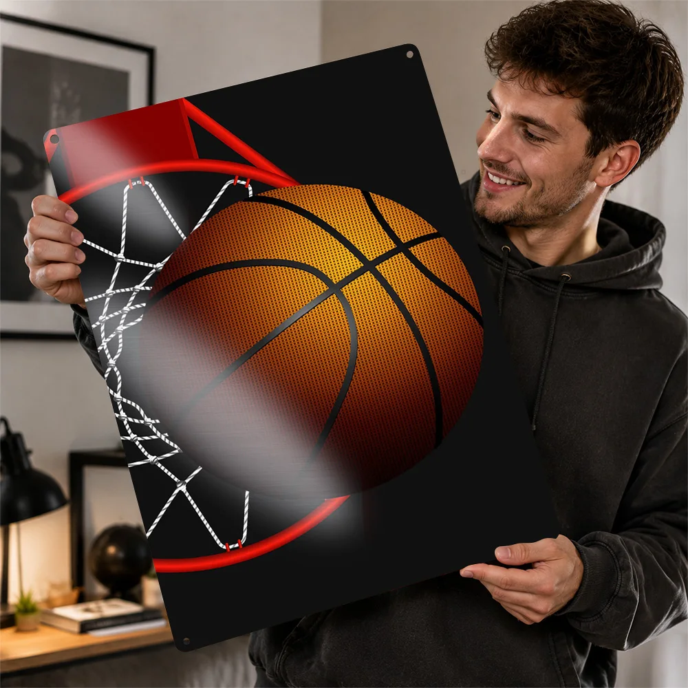 Basketball Hoop Minimalist Graphic Printed Poster Personalized Aluminum Metal Sign Endurance Athlete Wall Art For Locker Rooms