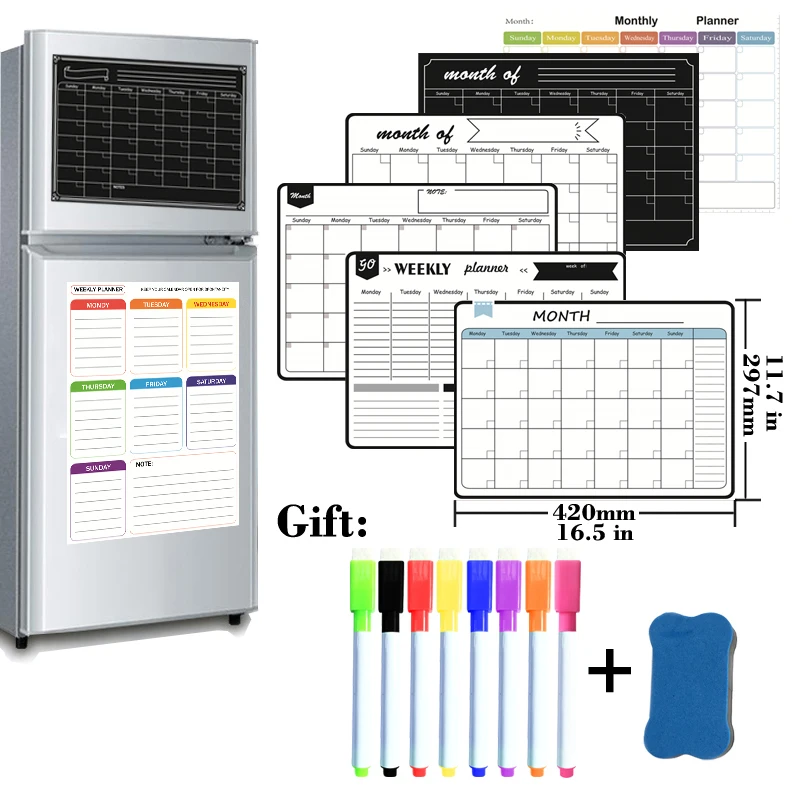 A3 Size Magnetic Monthly Weekly Planner Dry Erase Whiteboard Calendar Table Blackboard Fridge Sticker Message Board Menu