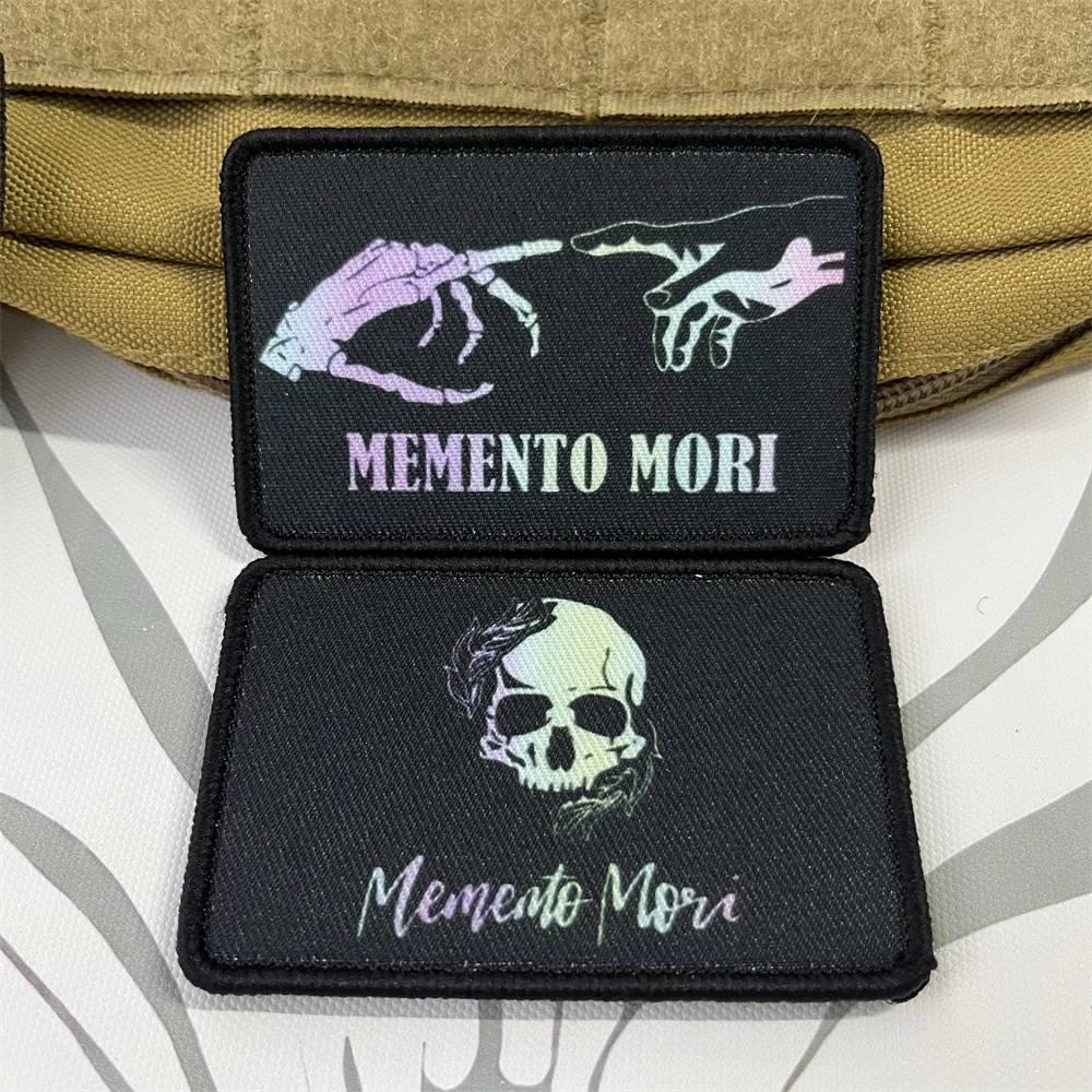 MEMENTO MORI Skull Tactical Morale Badge Military Backpack Decoration Printed Hook and Loop Sticker for Clothing