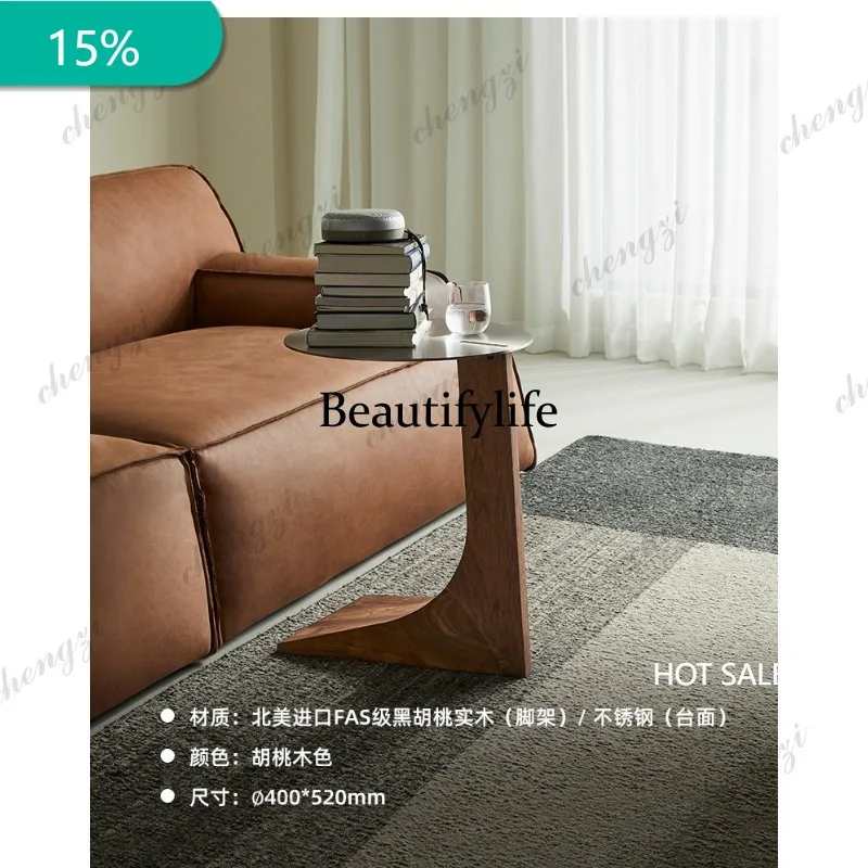 CC178 Corner few North American black walnut solid wood small table, sofa edge few stainless steel round table