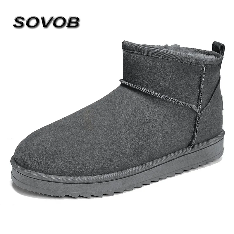 

Winter Gray Snow Boots Couples Size 36-45 Warm Plushed Suede Boots Women Cotton Shoes Comfortable Non-Slip Outdoor Boots For Men