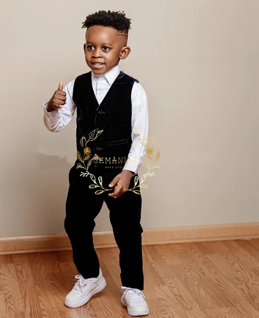 Winter Black Velvet Boys Suit Slim Fit 2 Piece Vest Pants Wedding Children Outfits Classic Waistcoat Formal Party Tuxedos Set