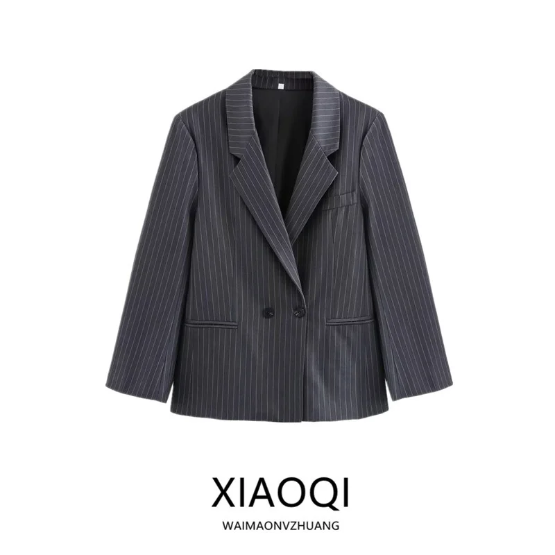 가을 겨울 신상 여성 루즈핏 테일러드 코트 노치 칼라 출퇴근 슬림 스트라이프 긴팔 비즈니스 웨어