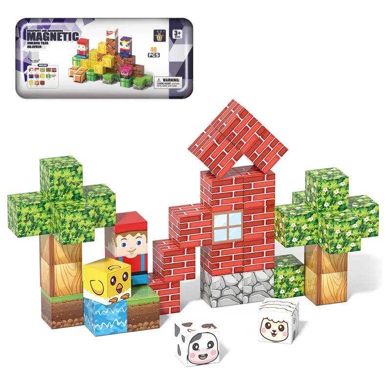 مجموعة كتل مغناطيسية للأطفال مع مكعبات مغناطيسية محمولة لألعاب البناء صندوق تخزين حديدي للأولاد والبنات هدية عيد الميلاد #1
