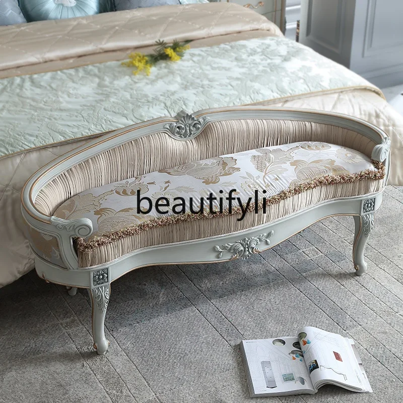 Court French fabric bedside stool bed couch shoe changing stool