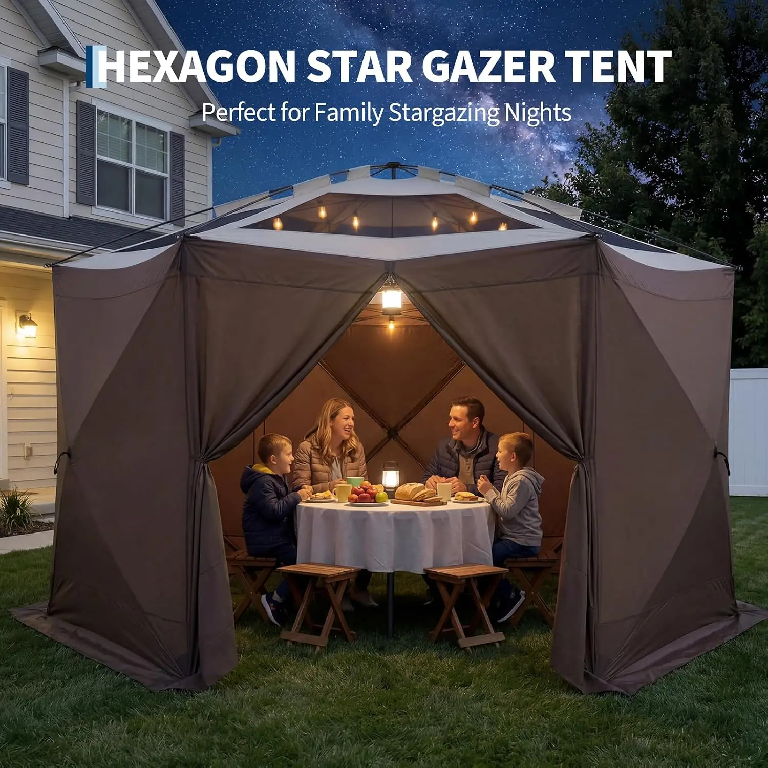 13x13FT Pop-Up Gazebo Detachable Sides & Top 210D Oxford Water-Proof 6 Sided Canopy Sun Shelter Mosquito Netting, Customized