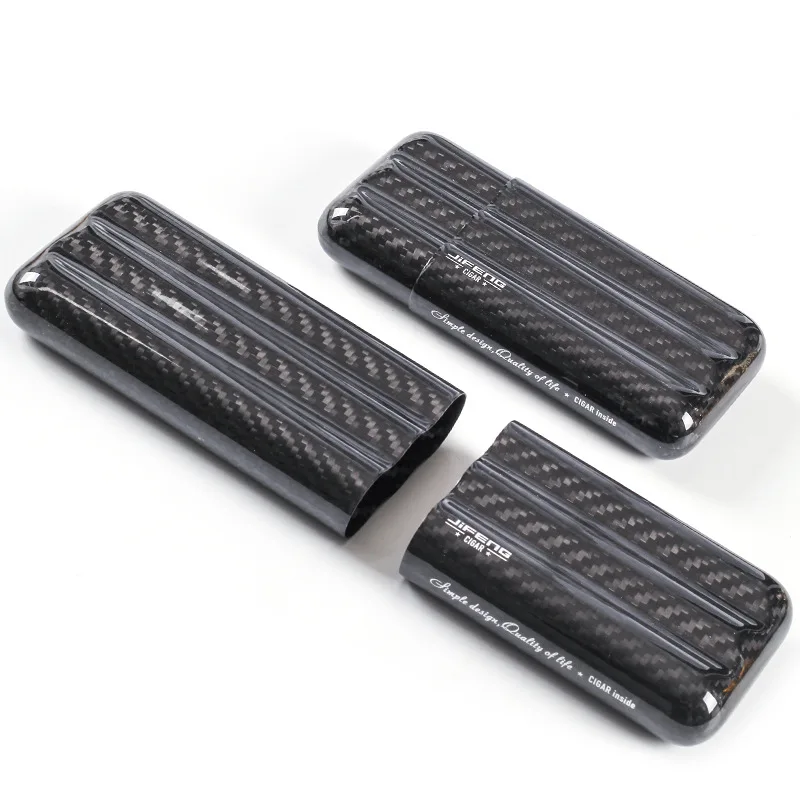 Black Carbon Fiber 3-Cigar Case Lightweight Cigar Storage Tube Holder Travel Cigar Humidor for up to 57 Ring Gauge Cigars