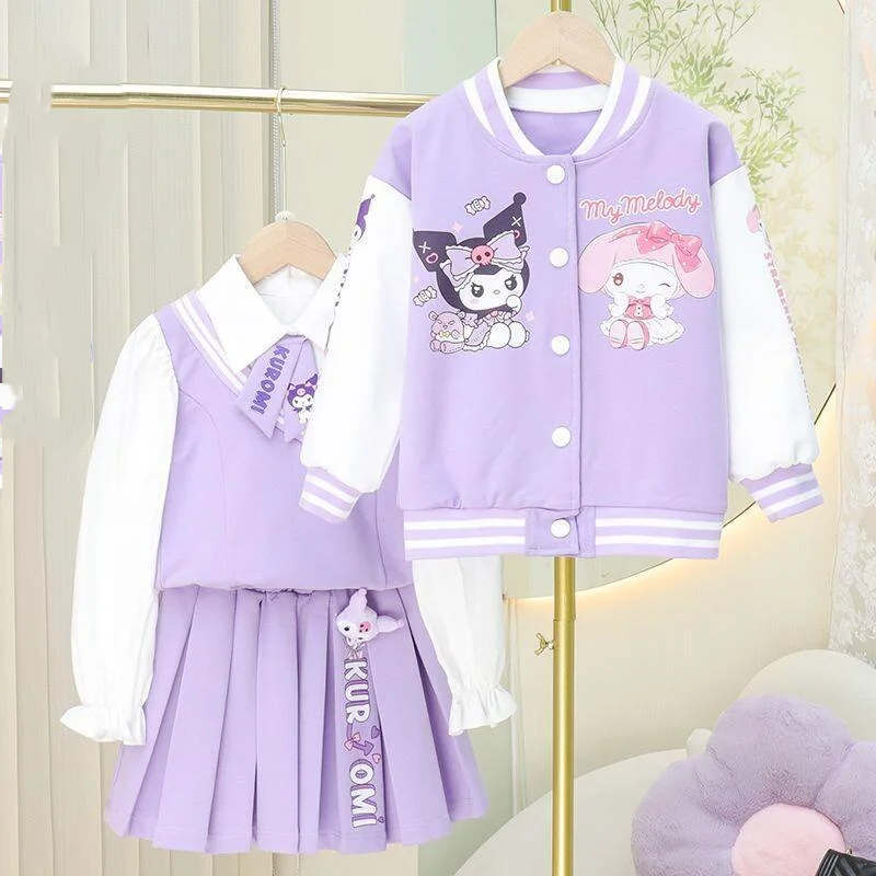 サンリオ-クロミ-メロディ-ツーピースセット-jk-プリーツスカート-シャツジャケット-ガールズ-カジュアルコート-ドレス-多用途-春秋-制服セット