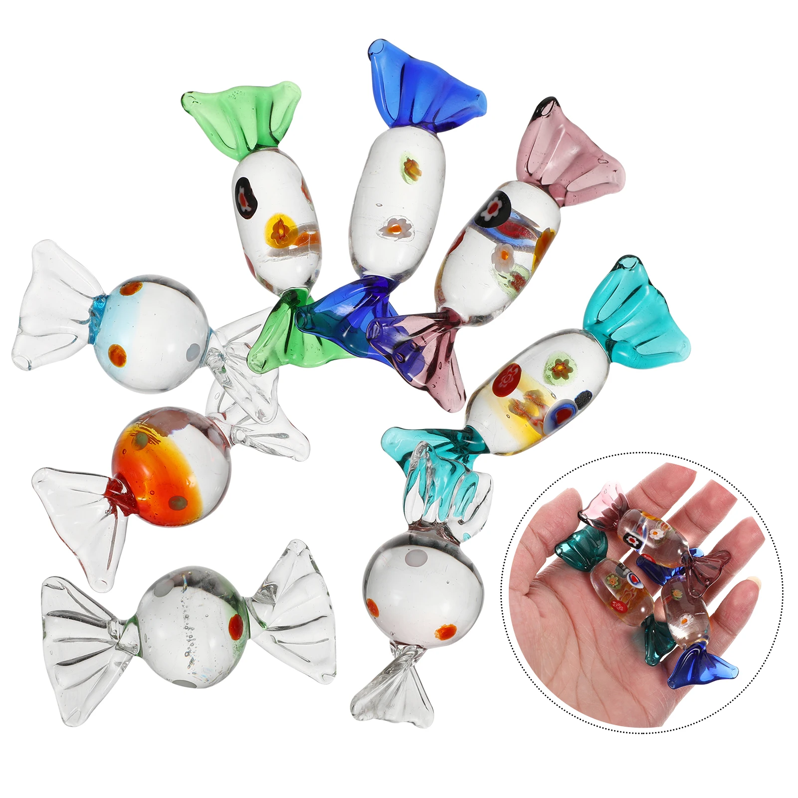 

8Pcs Glass Sweets Adornment Elegant Candy Shape Decor for Home Decoration Entrance Flower Shop Space Refreshing Vivid Desktop