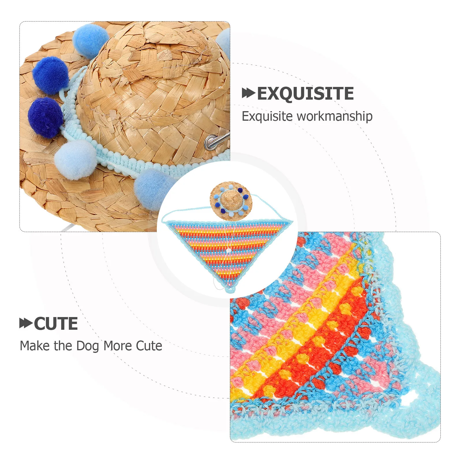 

1Set Pet Straw Hat Bandana Set Small Woven Dog Sun Hat Lightweight Cosplay Costume Props Party Photo Accessories for Dogs Cats