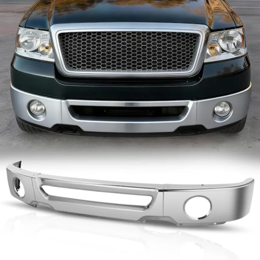 

Front Bumper Face Bar Replacement Compatible with 2006-2008 Ford F-150, with Foglight Hole, Polished Chrome