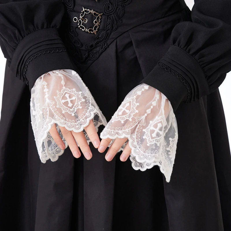 Lace Hollow Out Embroidered Floral Fake Sleeves Elastic Wristbands Removable Sweater Decorative Cuffs Accessories