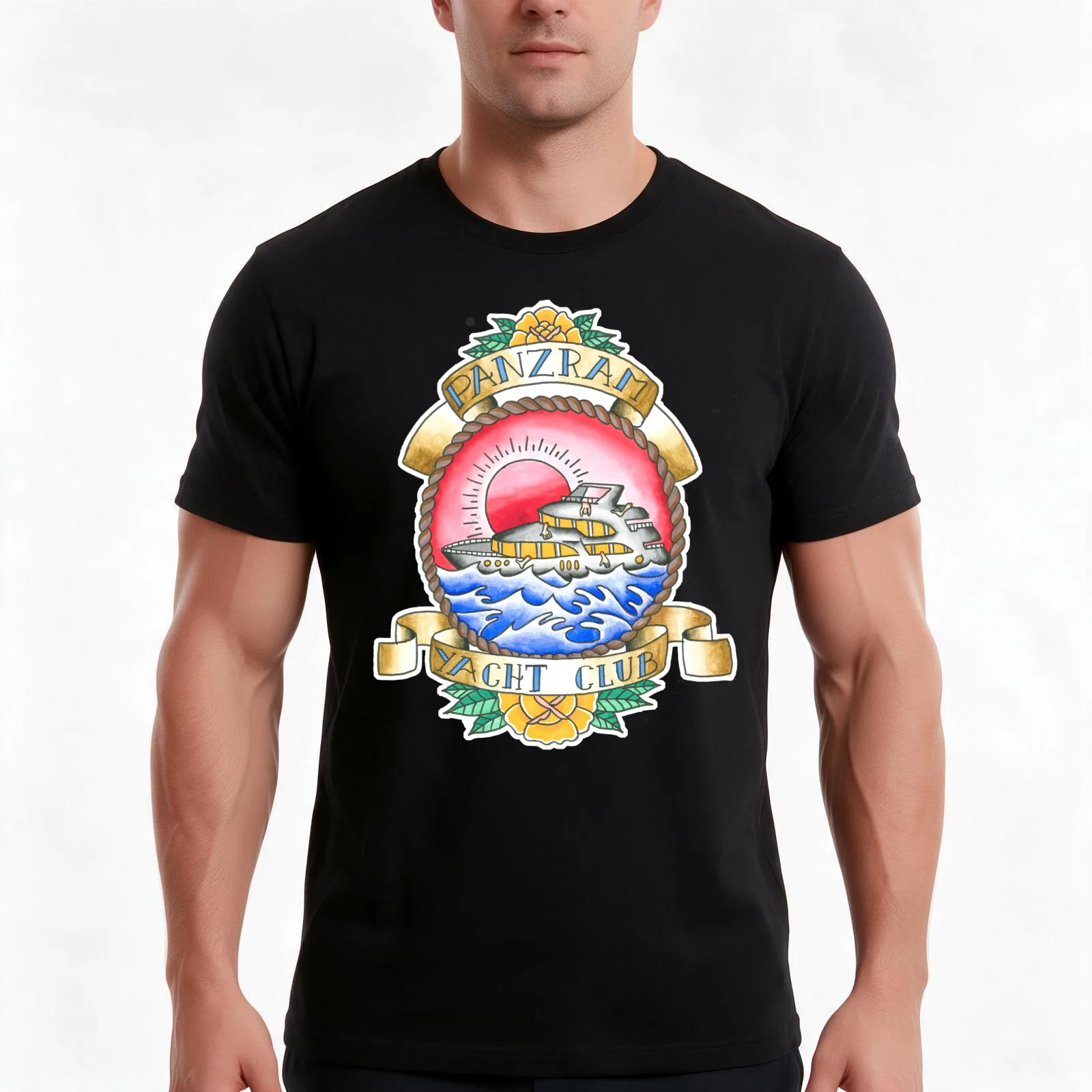 Panzram yacht club T-Shirt, Summer Casual Cotton Tee, Oversized Streetwear Tops, Vintage Graphic Print, Loose Fit Short Sleeve