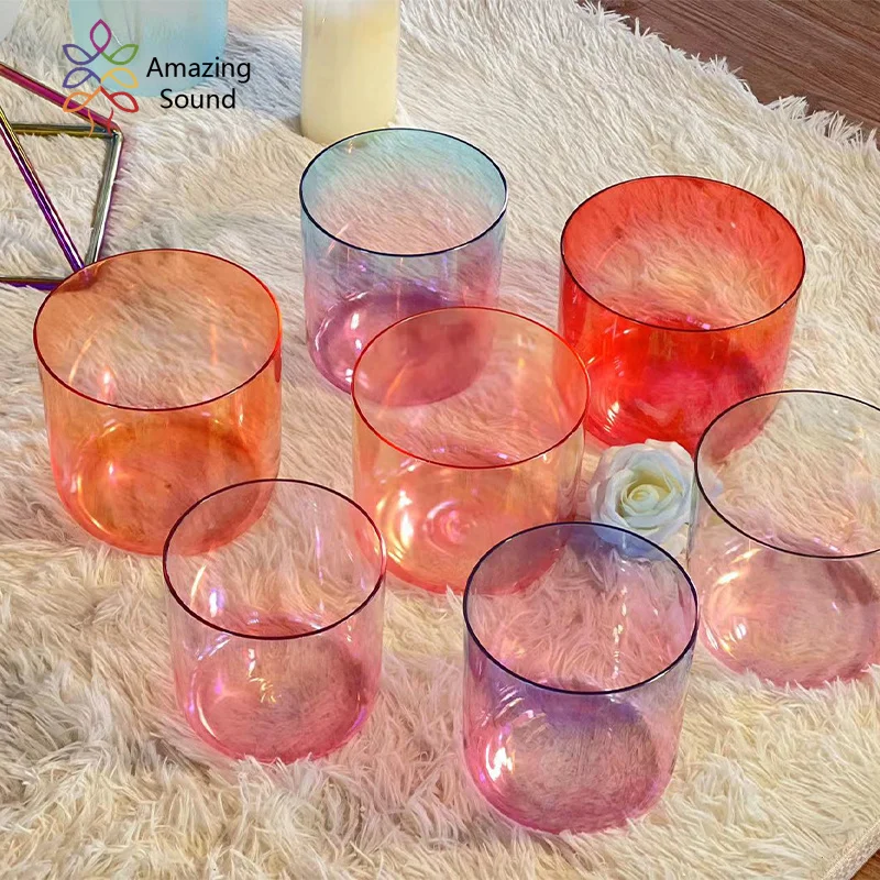 Pink series gradient seven-color crystal singing bowl set music bowl Buddha sound bowl crystal bowl