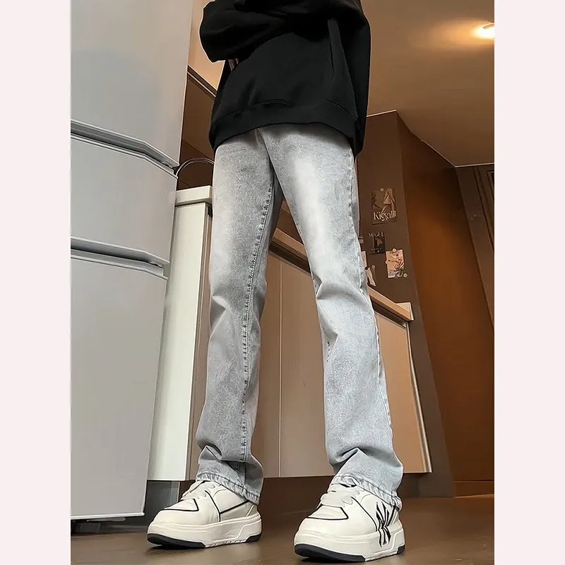 

Washed Yellow Mud American High Street Men's Jeans Straight Narrow Version Micro Flared Pants Comfortable Breathable Cotton