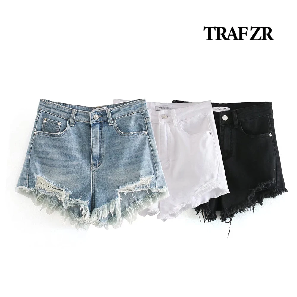 

TRAF ZR Denim Shorts Classic Five Pockets Fashion 2024 Women Weekend Outfit Casual High Waist Distressed Shorts Sexy Mini Jeans