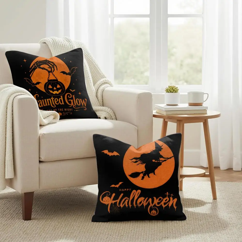 Halloween Silhouette Cushion Cover Summer Coolness Linen Organic Fabric Sofa Pillow Case Double-Sided Printing Home Decor