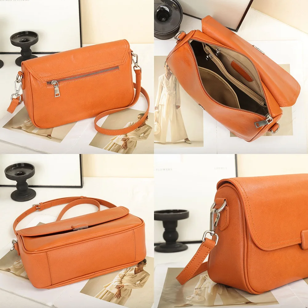 Premium Vegetable-Tanned Leather Crossbody Bag for Women 2025 - Luxury Convertible Shoulder Clutch & Mini Square Underarm Purse
