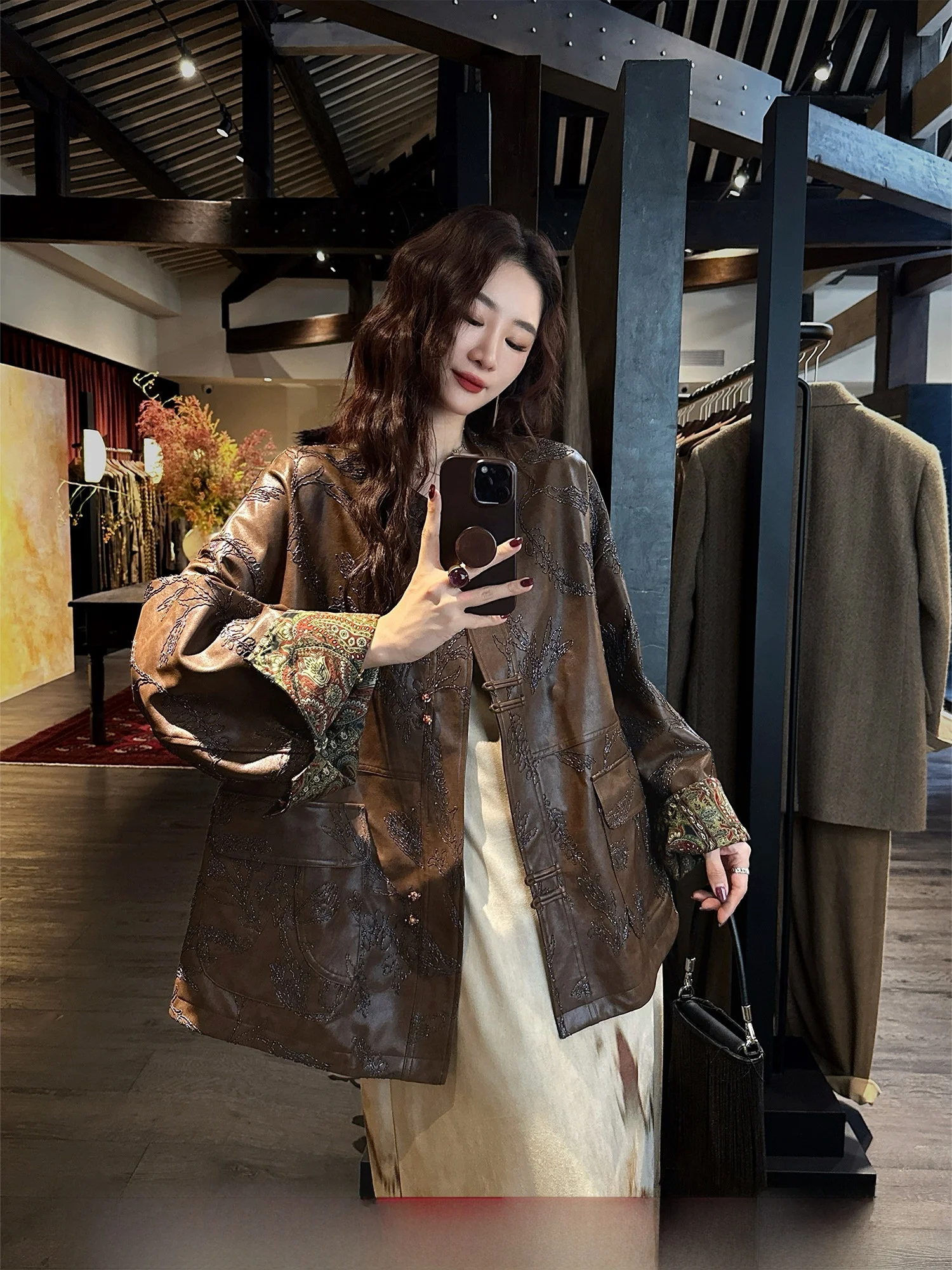 

Sanji Bla Flower, новая женская кожаная куртка в китайском стиле Sle, крутая и Ele Sle, верхняя одежда в национальном стиле в стиле ретро для молодежи