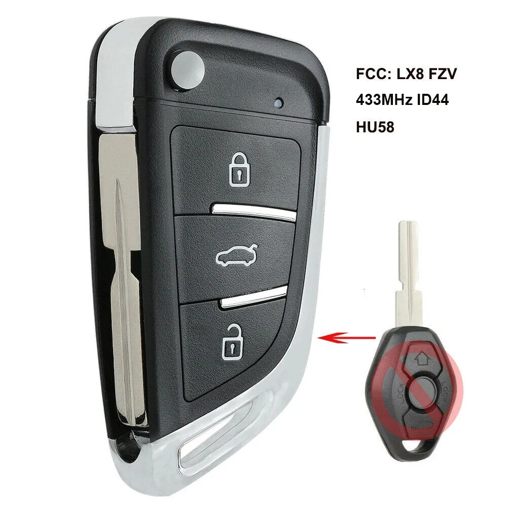 Keyecu Upgraded Flip Remote Key fob 315/433MHz ID44 EWS System for BMW E36 E38 E39 E46 E53 E60 E61 E81 X3 X5 Z3 Z4 LX8 FZV