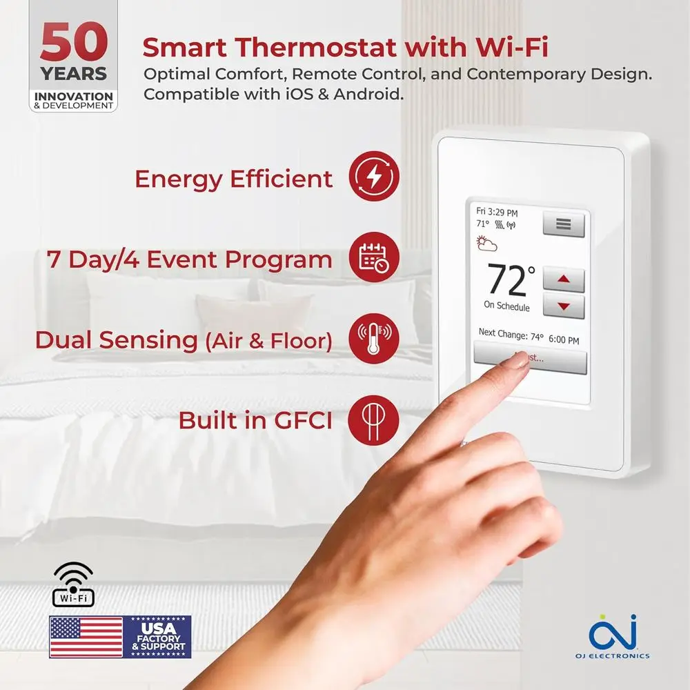 10sqft Electric Radiant Floor Heating System - 120v Heated Floor System Includes WiFi Programmable Thermostat w/GFCI, Uncoupling