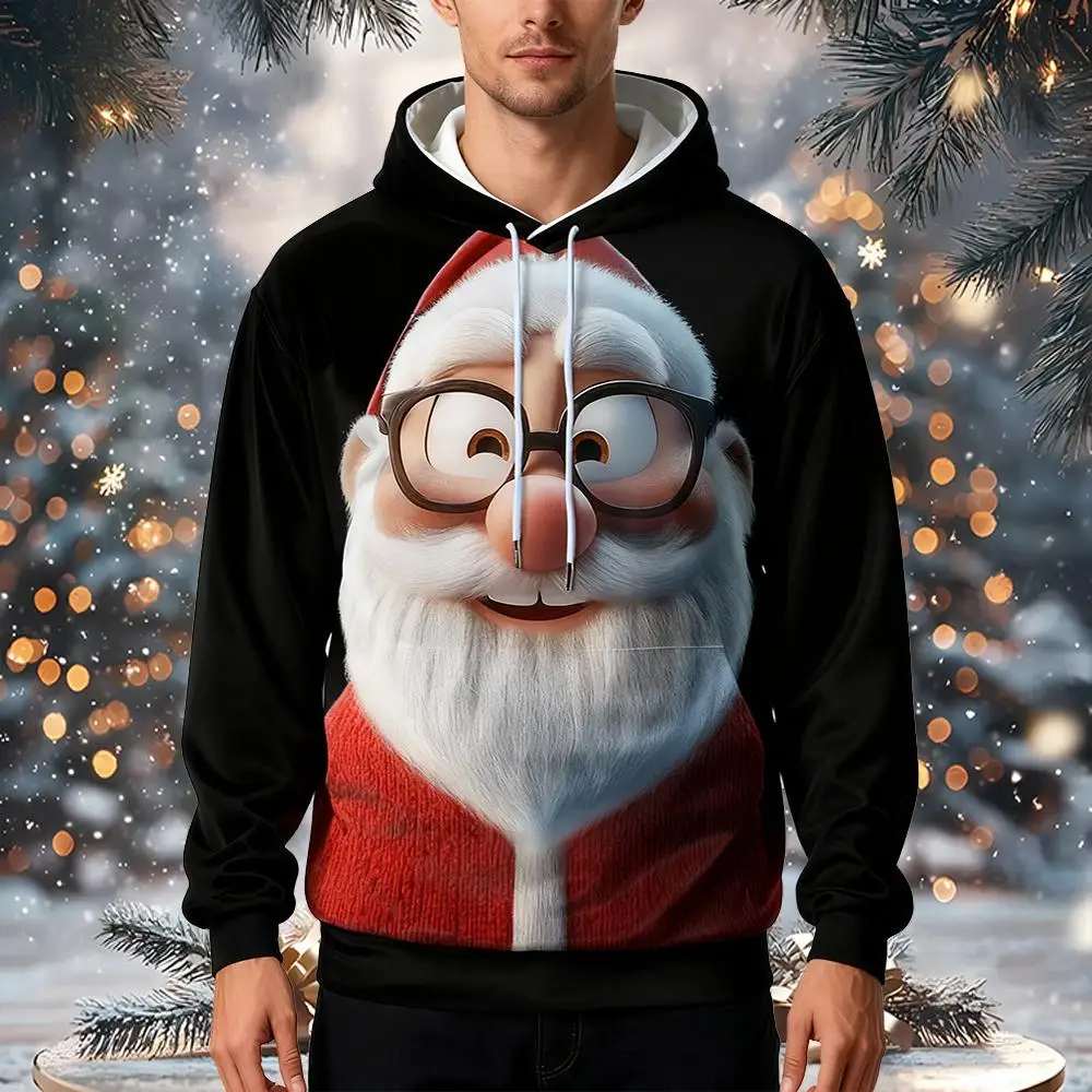 

Santa Claus Funny Graphic Hoodie Christmas Holiday Outdoor Casual Streetwear Men's Fashion Long Sleeve Sweatshirt Xmas Gifts