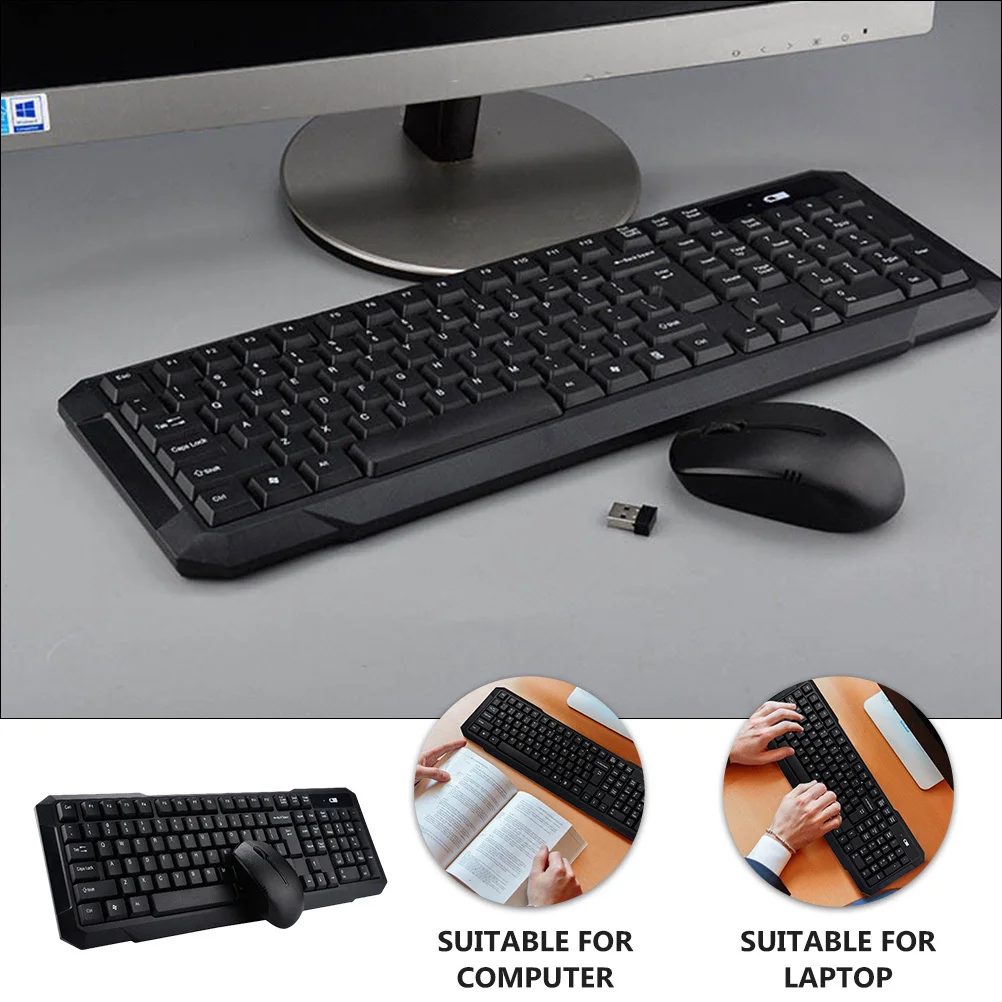 

2 шт., беспроводная клавиатура и мышь, комбинированный 2,4G, USB-приемник, Plug Play, без драйвера, автоматическая экономия, тихий для ноутбука, ПК, дома