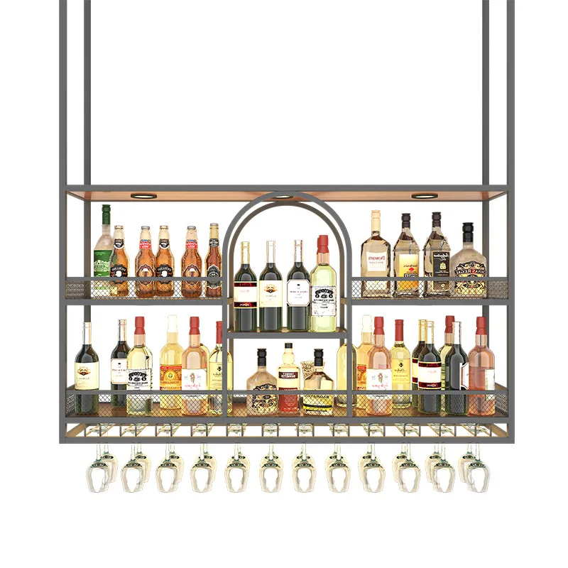 #Bar wine rack Hanging industrial wind wrought iron cabinet Shelf Bar restaurant Commercial glass rack Hanging upside down