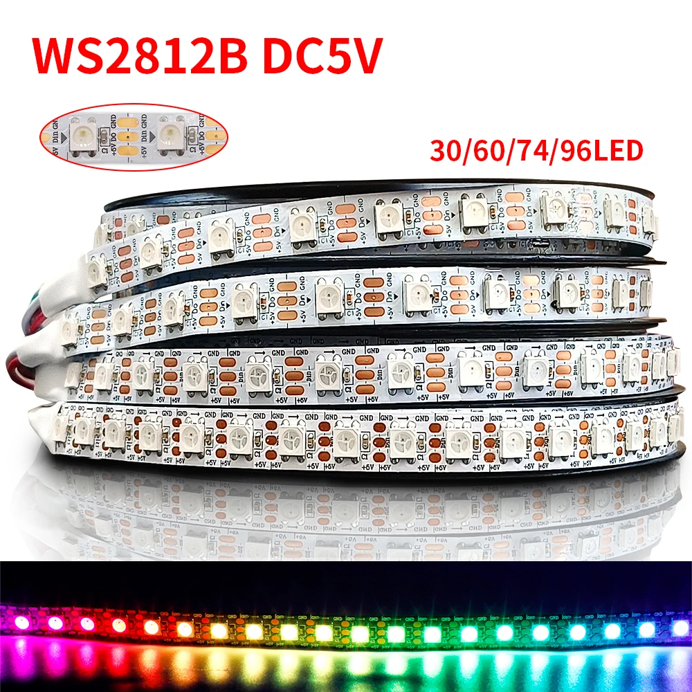 

WS2812B WS2815 addressable 5050 RGB LED Strip 30/60/74/96/144 pixels/m WS2812 IC full Color Light Tape Neon Programmable