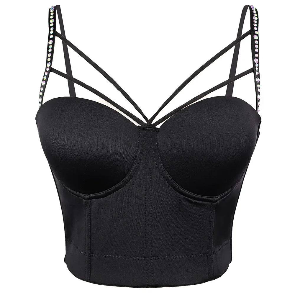 

Sexy Mesh Push Up Bra Tops Women's Tube Top Corset Bustier Bra Club Lingerie Spaghetti Adjustable Strap Tank Camisole Crop Top