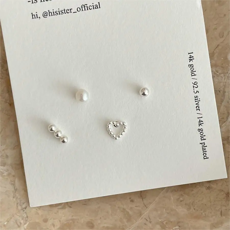 100% 925 Sterling Silver Geometric Studs Earrings for Women Girl Simple Love Heart Ball Design Jewelry Party Gift Dropshipping