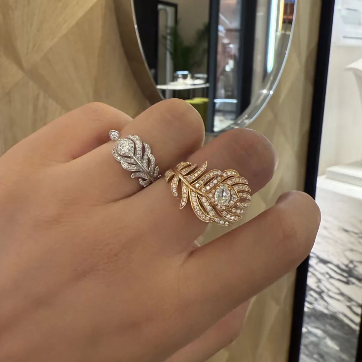 

Кольцо из стерлингового серебра 925 пробы с перьями, женские ювелирные изделия, роскошная мода, гальваника, розовое золото, подарок для влюбленных