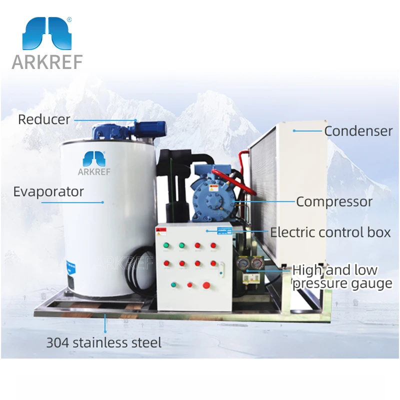 ARKREF 10T 15T 20T 25T 30T Sea Salt Water Flake Ice Maker Slicing Machine Flake Ice Making Machine For Fish Seafood Market