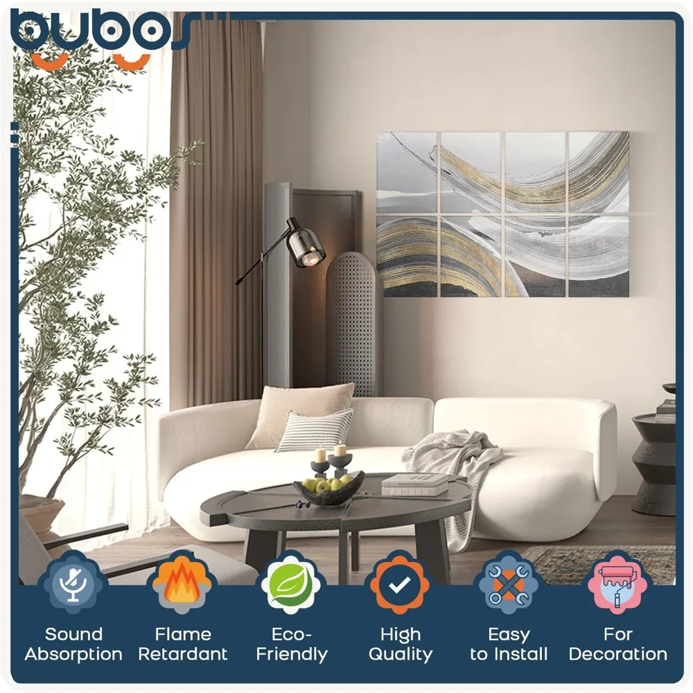 8 sztuk paneli akustycznych Art, panele dźwiękochłonne do ścian, 120x80 cm, panele pochłaniające dźwięk, samoprzylepne panele dekoracyjne akustyczne