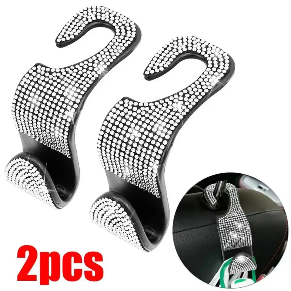 

2Pcs Car Seat Back Hook Bling Diamond Hanger Backseat Auto Back Universal Headrest Storage Holder Car Interior Accessories