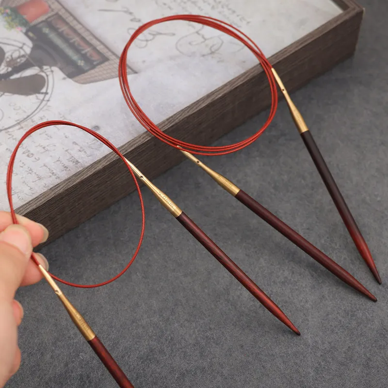 Rosewood Circular Knitting Needles Set,DIY Hand‑Woven Yarn Knitting Needles Storage Bag,Detachable Needle Cord