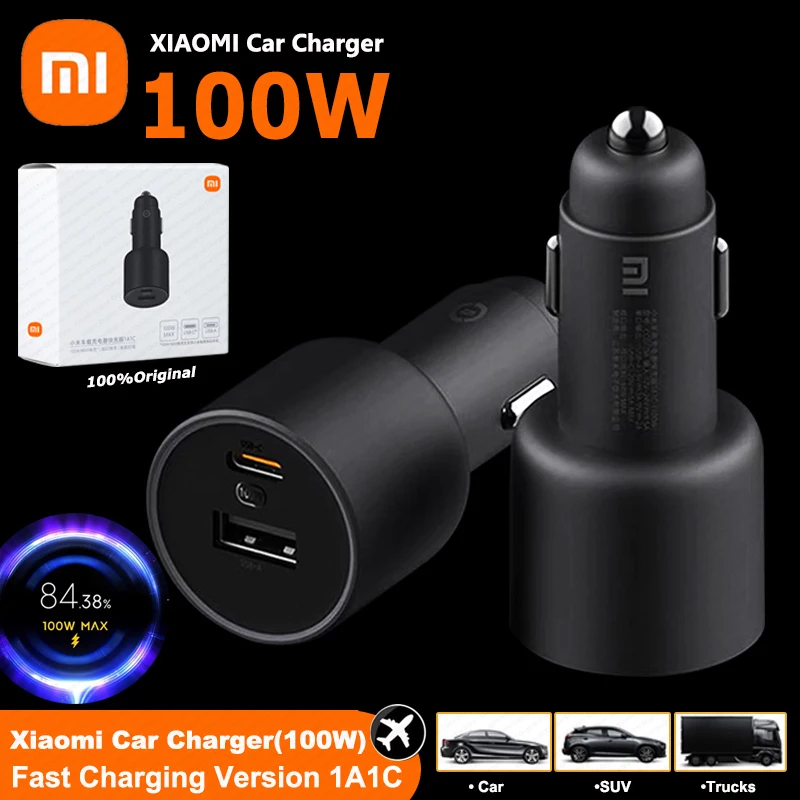 120W 100W Xiaomi Car Charger Original Fast Charging Turbo Cargador USB Type C Car Phone Charge mi 13t 12t 13 12 9 pro Redmi POCO