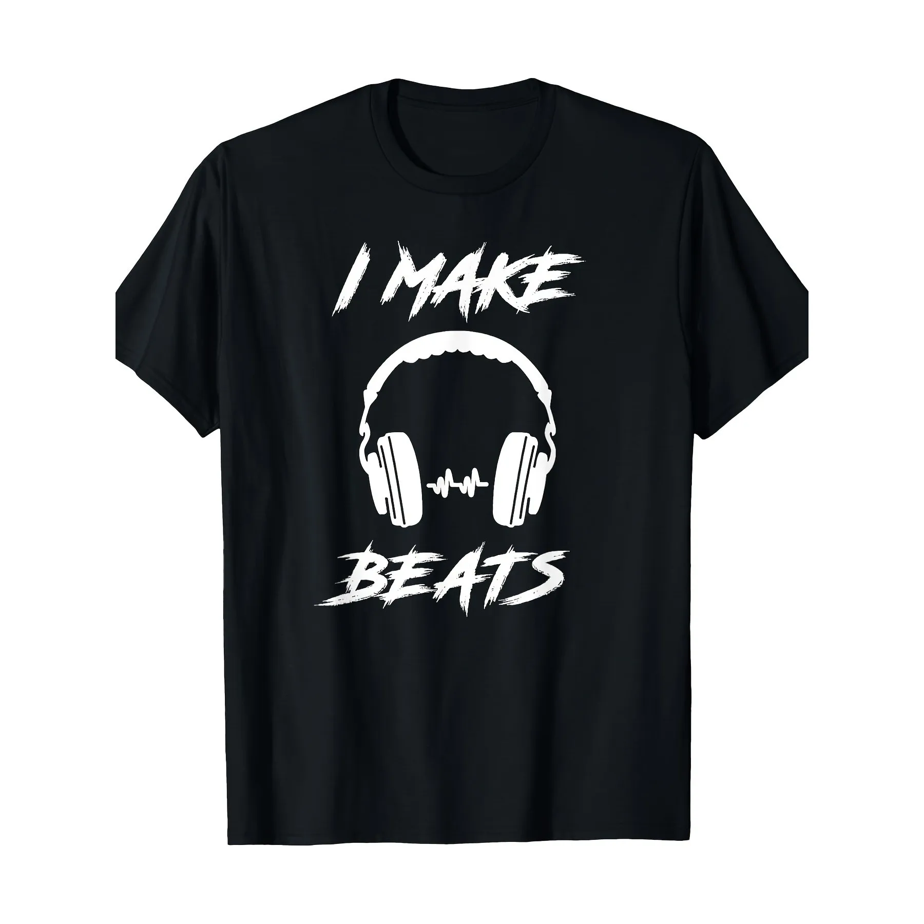 I Make Beats Graphic Tee Men's Music Producer DJ Headphone Print Short Sleeve Cotton Shirt