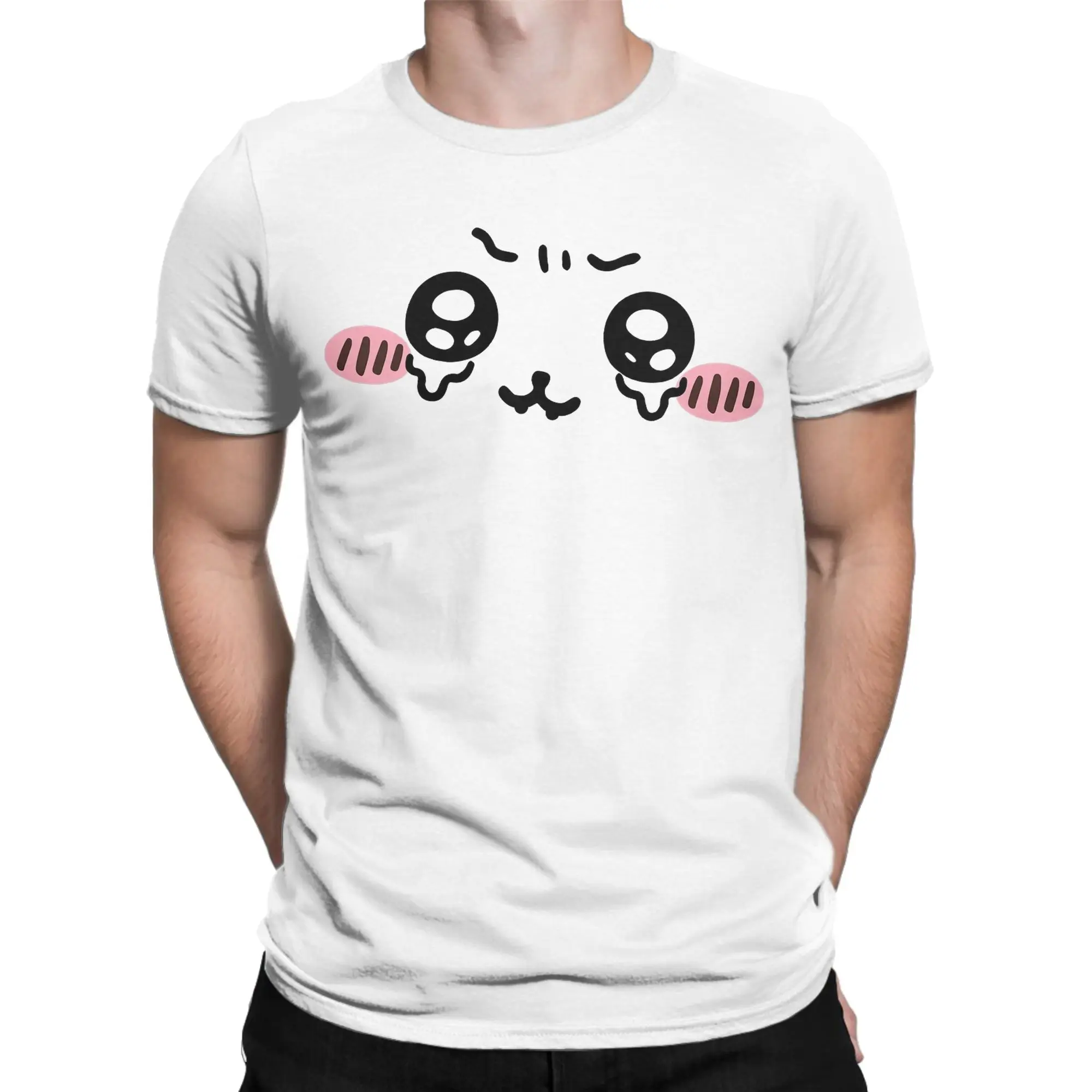 Chiikawas Cute Face T-Shirts for Men  Leisure 100% Cotton Tees Round Collar Short Sleeve T Shirt Plus Size Clothes