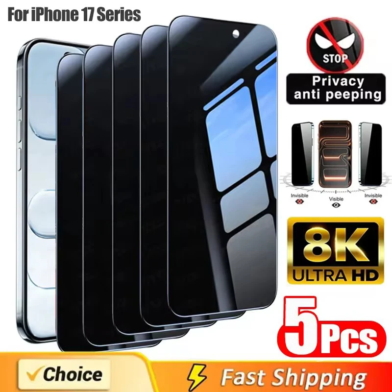 

5Pcs 8K Privacy Screen Protector for IPhone 17 16 15 14 Pro Max Plus Anti-spy Tempered Glass for IPhone 13 12 11 PRO XR XS MAX
