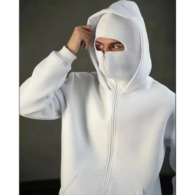 كامل زيبر ريترو النينجا قناع معاطف السترة Y2k الهيب هوب روك الرجال المتضخم الشرير هوديي شتاء دافئ كم طويل البلوز الأمريكية