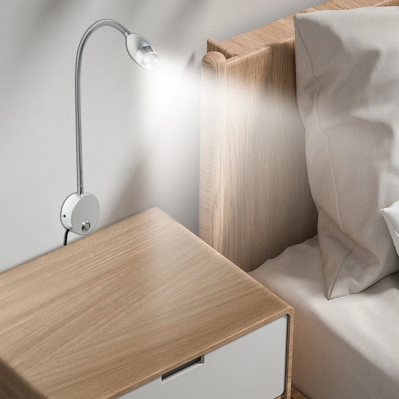 LED Snake Shaped Hose Wall Lamp 3W Touch Dimming Gooseneck Reading Lighting Hotel Bedside Wall Light Modern Soft Tube Spotlight