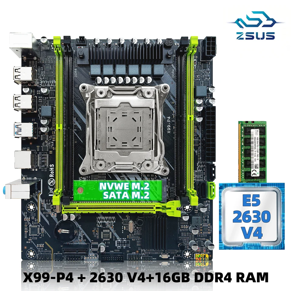 ZSUS-X99 P4 Motherboard Set Kit, Intel LGA2011-3, Xeon E5, 2630